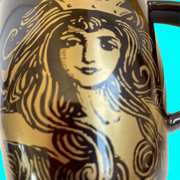 2012 Starbucks Anniversary Mug Brown & Gold Siren Mermaid w/ Star Crown - Picture 8 of 9
